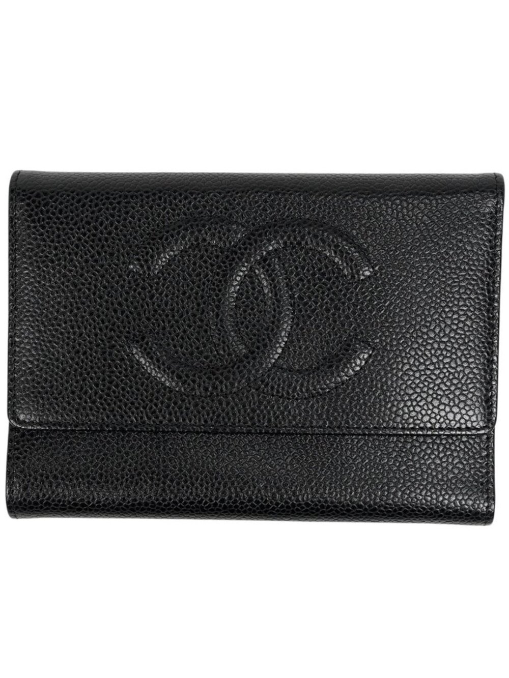 Chanel CC Logo Trifold Wallet Caviar Leather Black